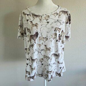 Anthropologie White Tee with Brown Dog Print